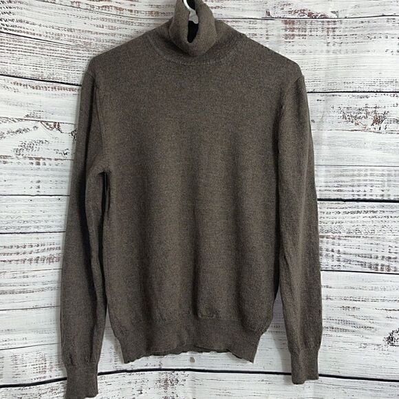 YOOX Sweater Womens XL Turtle Neck 90’s Virgin Wool Italian Knit Brown Academia - Picture 2 of 12
